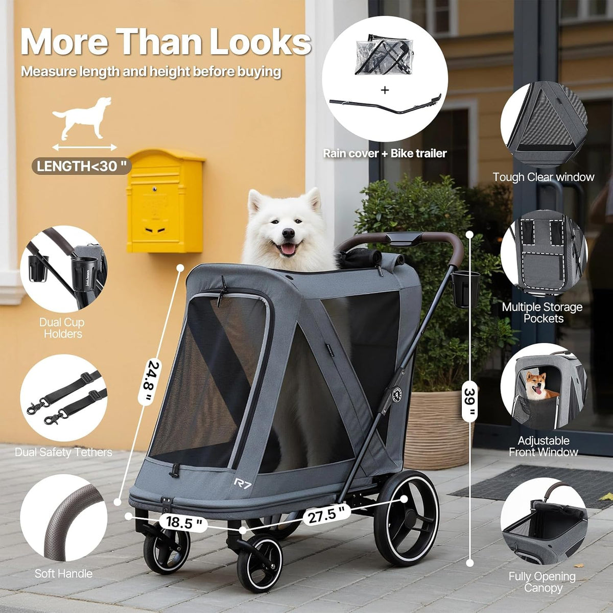 Beberoad Dog Stroller for Medium Dogs, R7 2-in-1 Bike Trailer