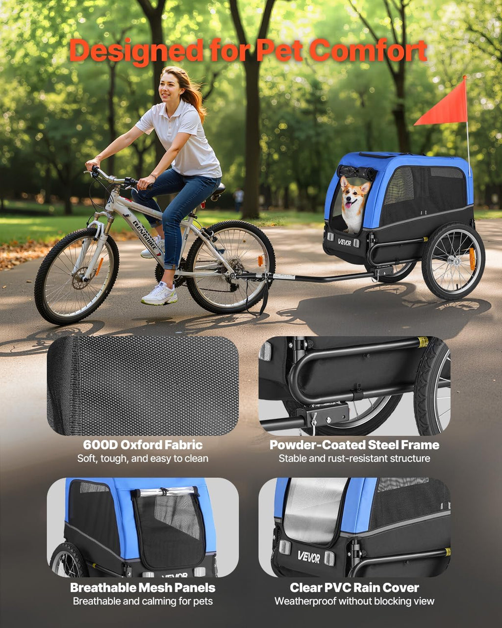 VEVOR Dog Bike Trailer, Supports up to 66 lbs, Pet Cart Bicycle Carrier
