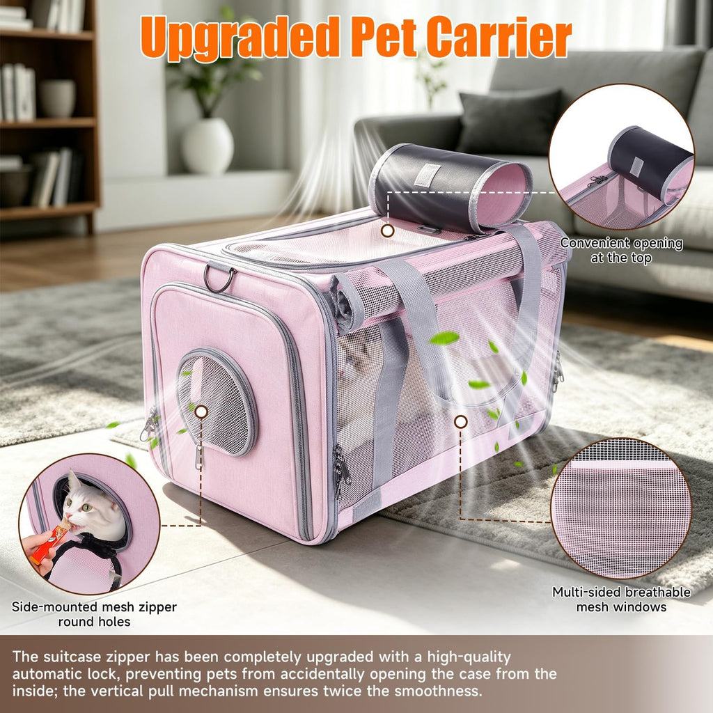 Cat Carriers, 17"x11"x11" Collapsible Pets Travel Carriers(Pink)