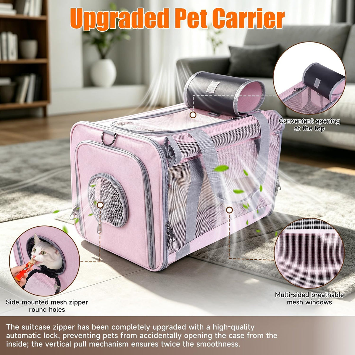 Cat Carriers, 17"x11"x11" Collapsible Pets Travel Carriers(Pink)