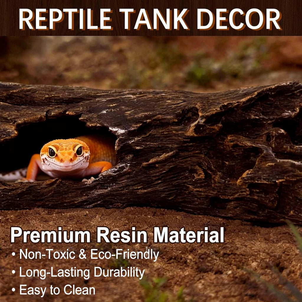 Tfwadmx Leopard Gecko Hide,10"Reptile Hideout Resin Hollow Log for Aquarium
