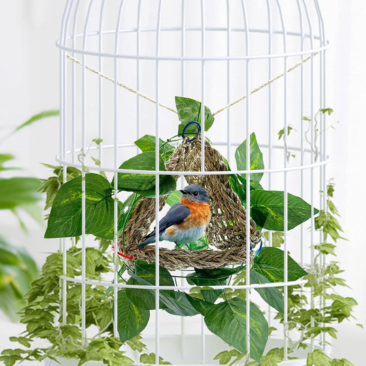 3 PCS Parrot Seagrass Mat,7.1Inch Bird Swing Hammock Woven Climbing Net
