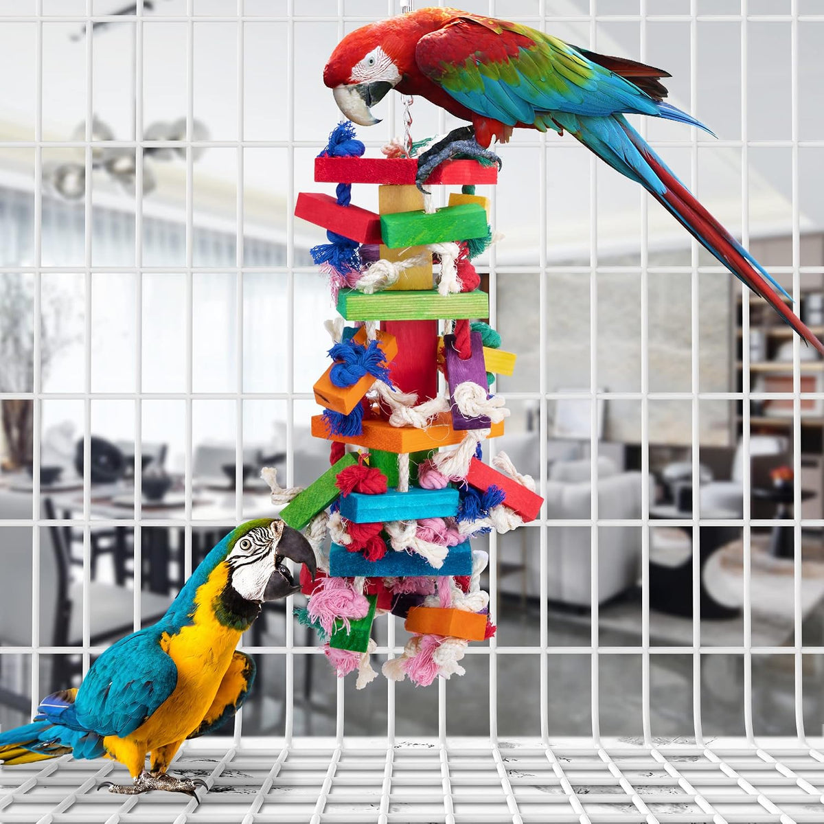 19.7" Bird Block Knots Tearing Toy, Natural Wooden Parrot Chewing Toy