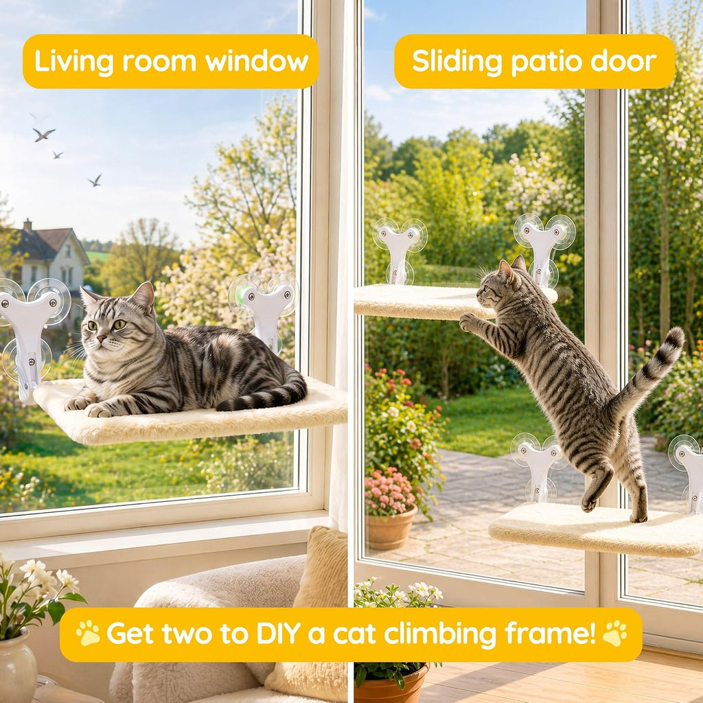 Aysoner Suction Cat Window Perch: 6 Suction Cups Sturdy Hold Up to 45lbs