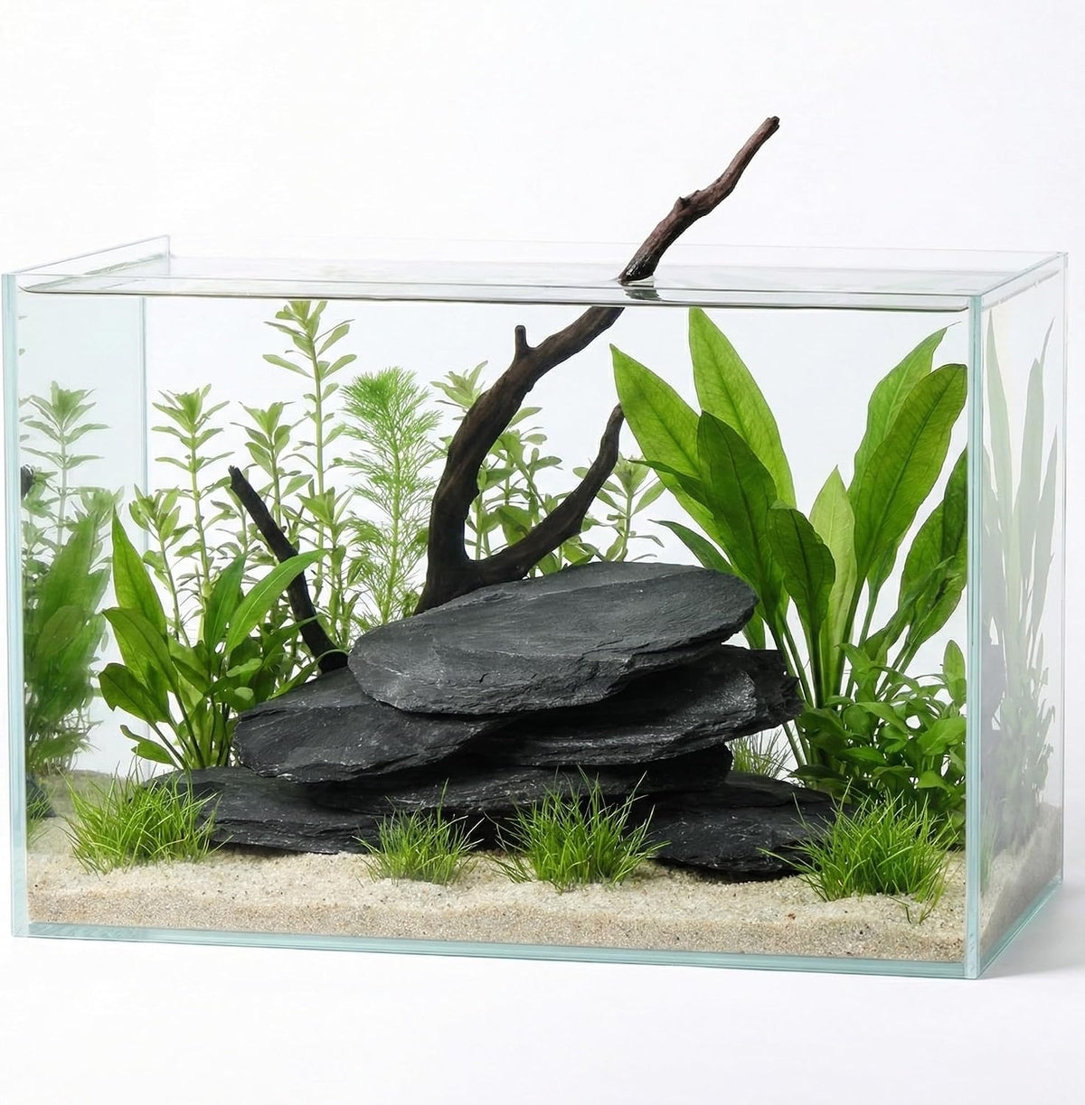 6.1-8.1 Inches Natural Slate Rock, 6 PCS Large Flat Aquarium Stones for Aquascaping, Terrariums, Reptile Tanks & Aquarium Décor