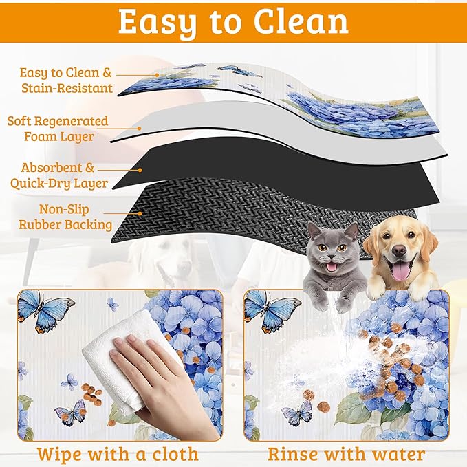 Pet Feeding Mat, Non-Slip Water Bowl Placemat, Pet Supplies 12" x 20" - Image 5