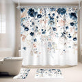 4 PCS Navy Blue Floral Flower Shower Curtain Set 72Wx72H Inch Watercolor Pastel by Ufeela