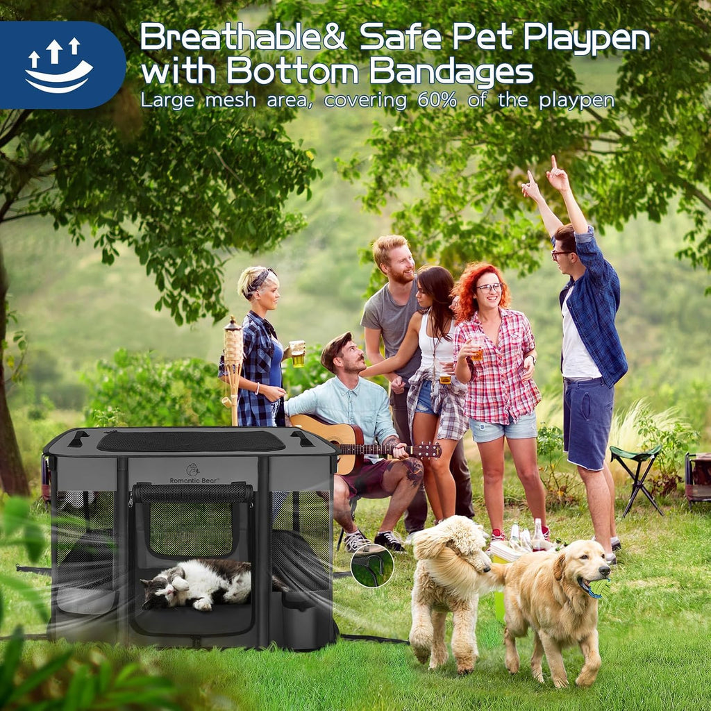 ROMANTIC BEAR Dog Playpen,Portable Foldable Pet Puppy Cat Playpen,M
