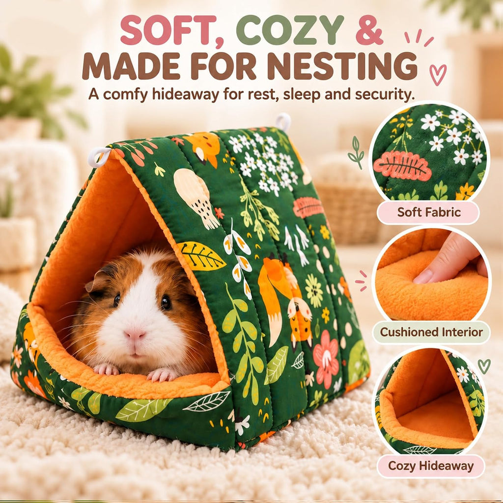 4 Pack Guinea Pig Hideout Bed, 4 Colors Soft Small Animal Houses with Removable Washable Pads, Cozy Guinea Pig Cave for Bunny, Dwarf Rabbit, Hedgehog and Chinchilla