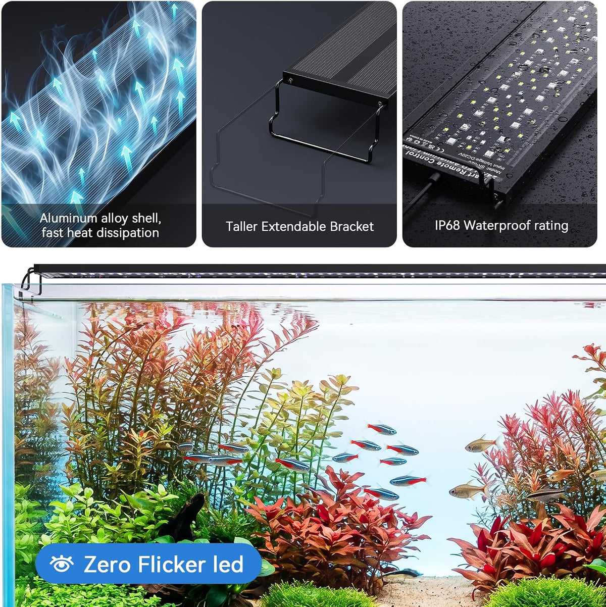 SEAOURA 24/7 LED Aquarium Light with 2.4G Wireless Remote, 30-36 Inch, Full Spectrum Fish Tank Light for Plant Growth, Auto On Off Timer, 20-Brightness, Power Off-Memory, Day/Night & DIY Mode