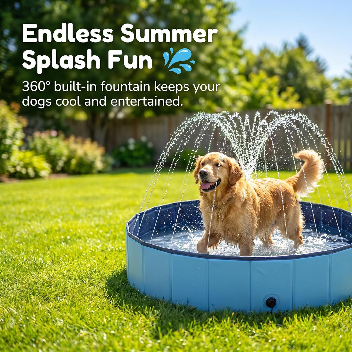 Large Foldable Dog Pool with Sprinkler, Outdoor Collapsible Non-Slip Swimming Pool,Portable PVC Pet Bathing Tub for Pet,47 * 12"
