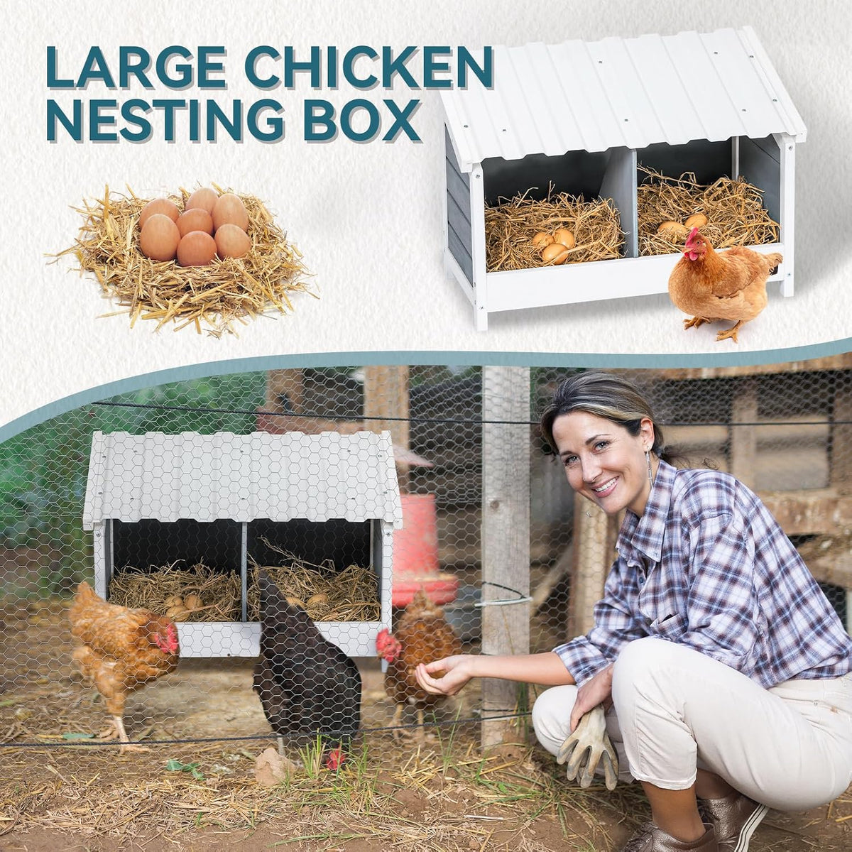 PETSFIT 2 Holes Chicken Nesting Box, PVC Waterproof Roof, Privacy Cover