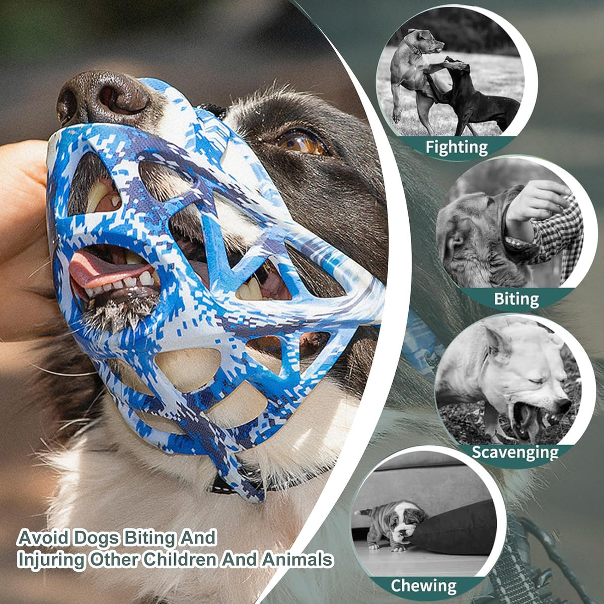 PETCUTE Dog Muzzles,Lightweight, Durable,Dog Muzzle for Large Medium Small Dogs,Adjustable Basket Muzzle for Dogs with Reflective Strips,Prevents Unwanted Barking Biting and Chewing,M
