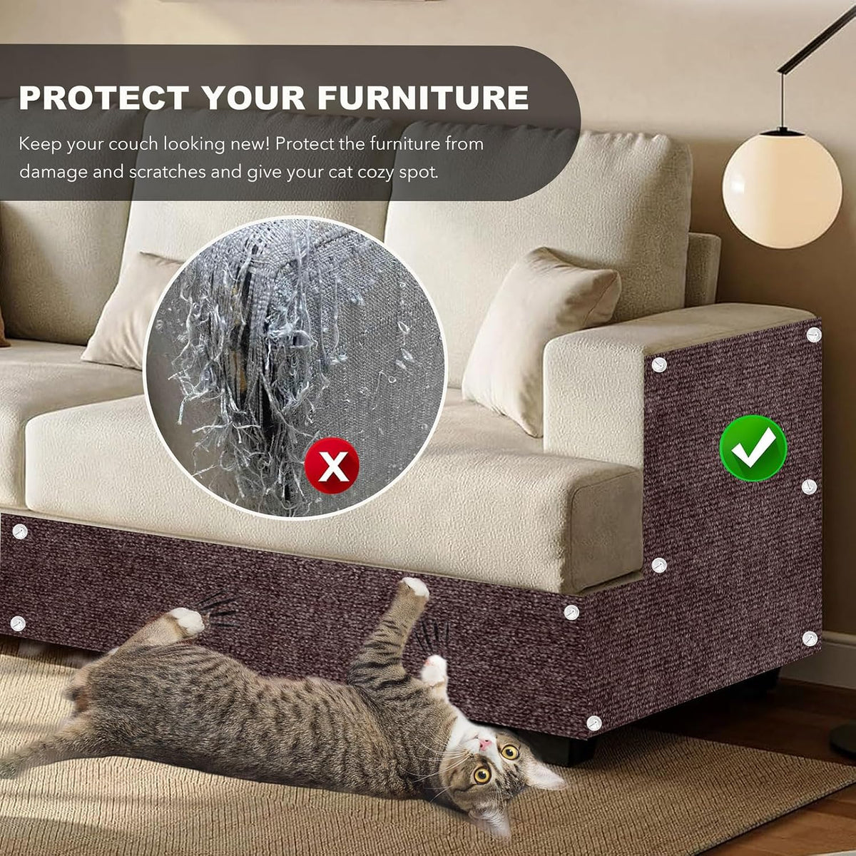 Self-Adhesive Cat Scratching Mat, Couch Protector from Cat Claws, Brown
