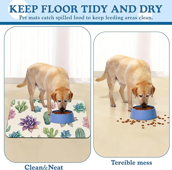 Cactus Flower Pet Feeding Mat for Floors–Christmas Stocking Absorbent Quick Dry - Image 5