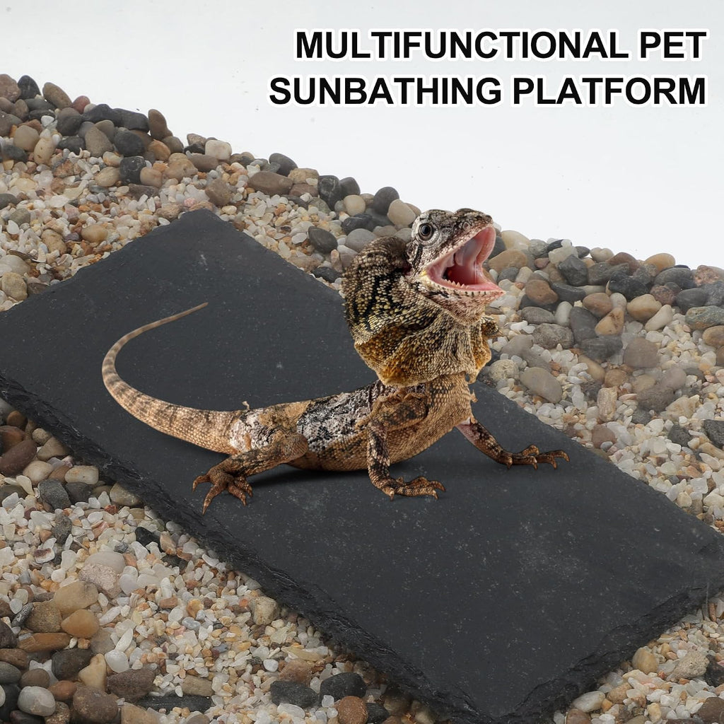 Reptiles Slate Rocks, Basking Surface Reptile Basking Platform, Enhances Climbing Activity, 9.84"x4.72", Black Gray