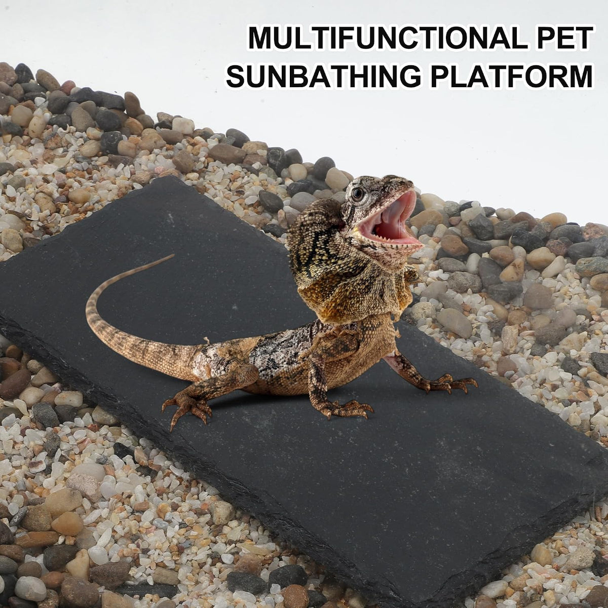 Reptiles Slate Rocks, Basking Surface Reptile Basking Platform, Enhances Climbing Activity, 9.84"x4.72", Black Gray