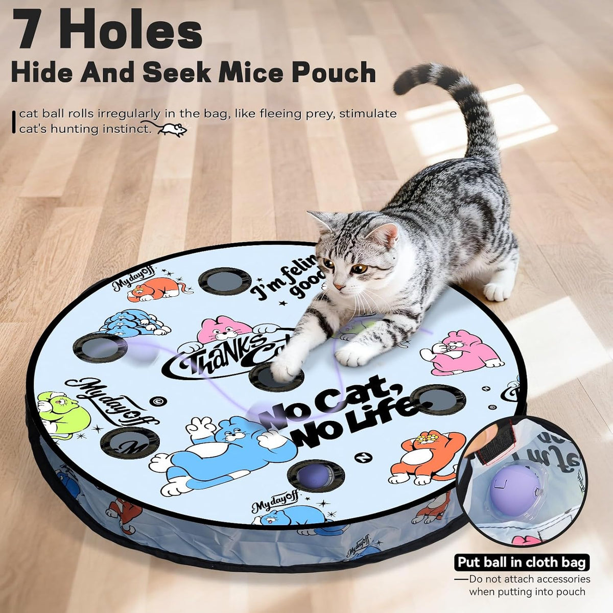 Interactive Cat Toy, Motion Activated Ball & 7 Holes Maze Hide and Seek Mat