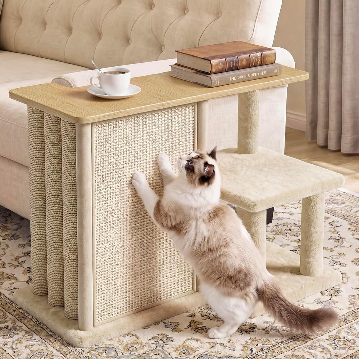 Large Cat Scratcher Side Table for Couch, Couch Protector End Table