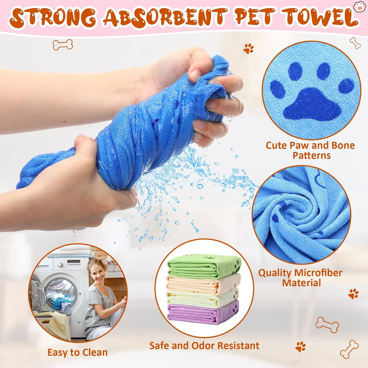 Irenare 12 Pack Dog Bath Towel Set 20'' x 39'' Microfiber, Multicolor