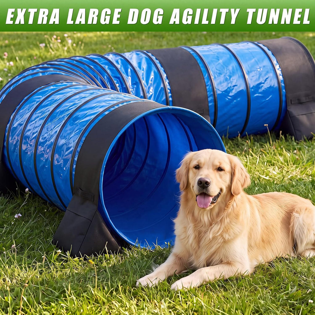 24 in x 20 ft PVC Dog Agility Tunnel with Sandbags Blue