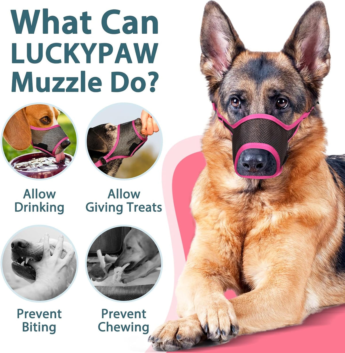 LUCKYPAW Dog Muzzle for Large Medium Small Dogs German Shepherd Labrador