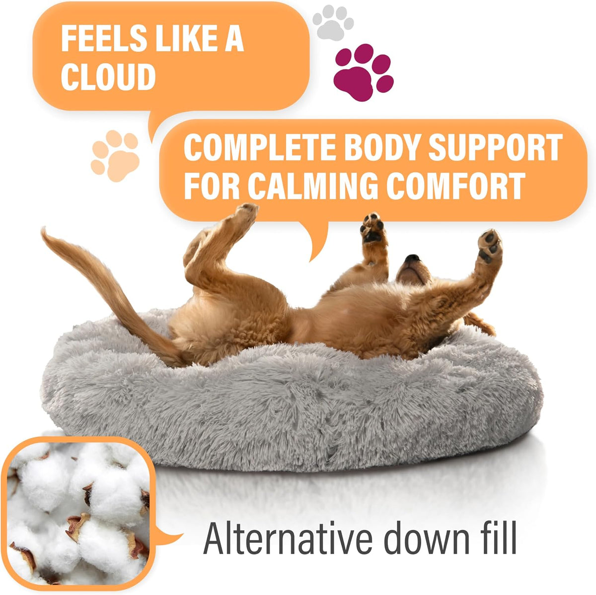 Active Pets Premium Medium Donut Dog Bed, Fits Up to 45 lbs, Machine Washable Cushion, Plush Long Pile Faux Fur Fabric, Portable Beige Pet Bed Furniture for Puppies Adult Canines & Cats
