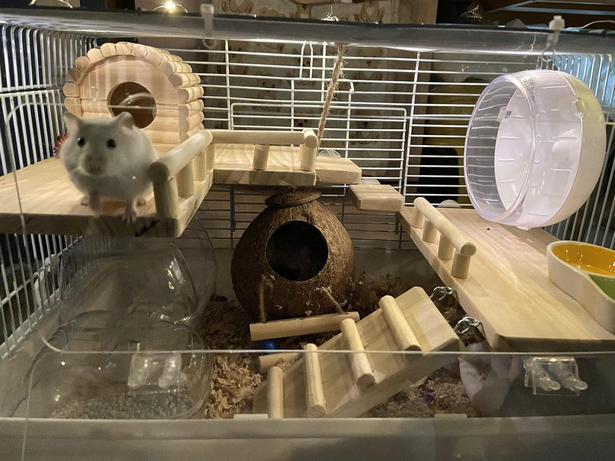 Wooden Platform with Ladder, Pet Activity Structure, Bird, Chinchilla, Guinea Pig, Hamster, Rat Cage Accessories