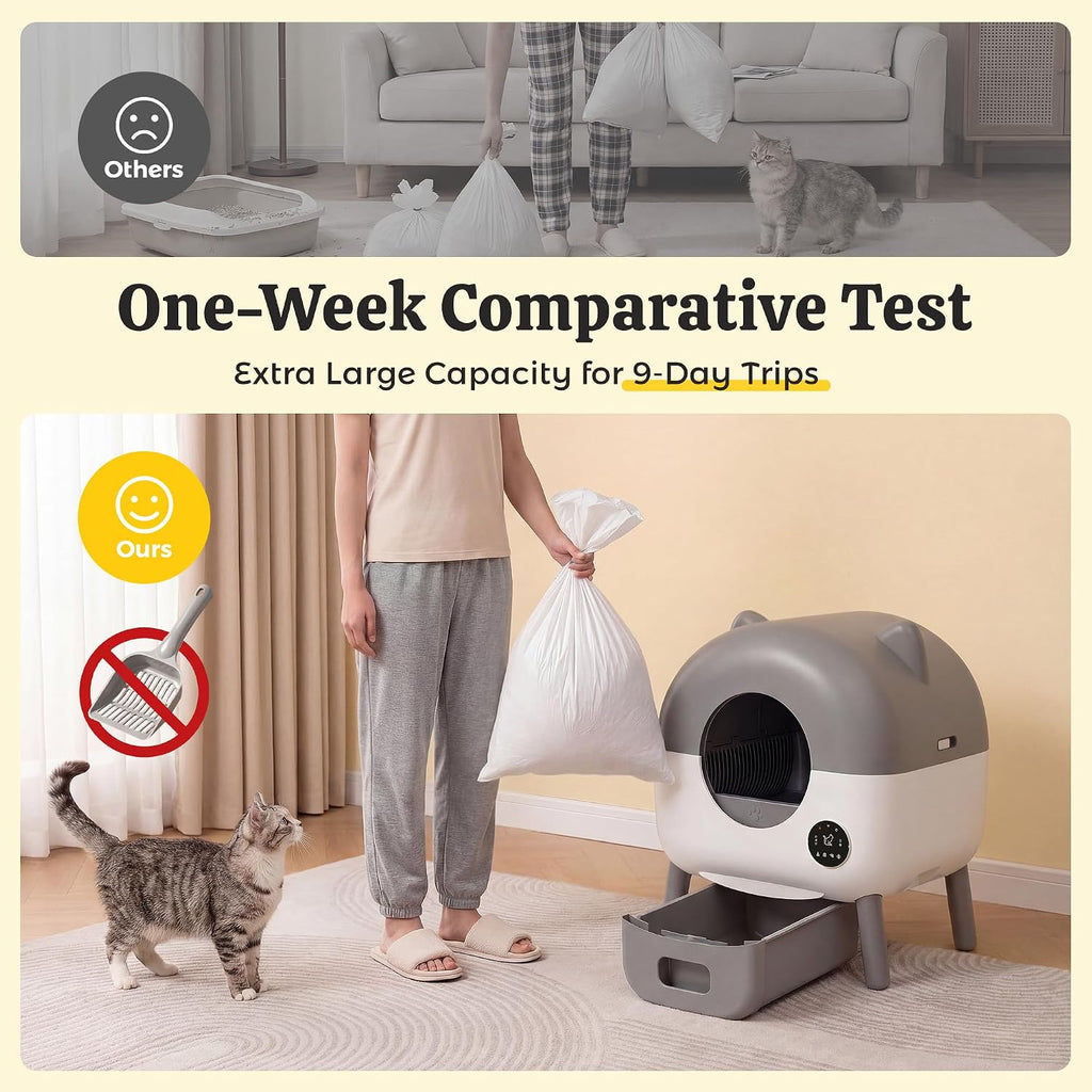 WARCAT Self-Cleaning Litter Box – APP Control, Sensors, Silver