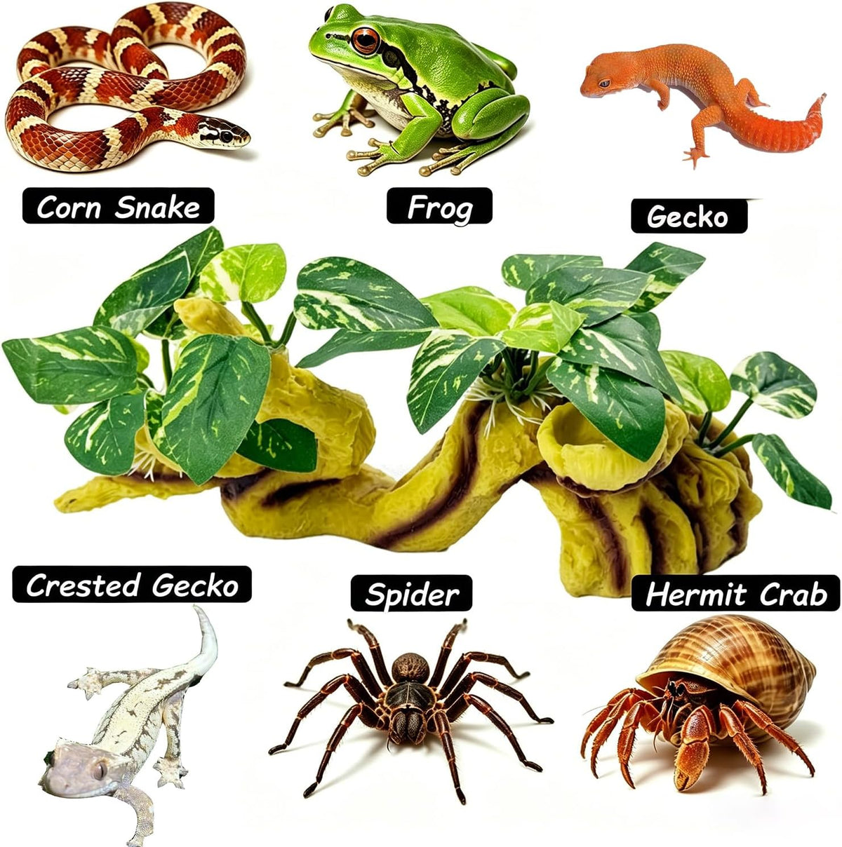 Climbing Branches for Crested Gecko, Resin Branches for Reptiles, Branches for Reptile Tank for Crested Gecko Frog Corn Snake Lizard Spider(Yellow)