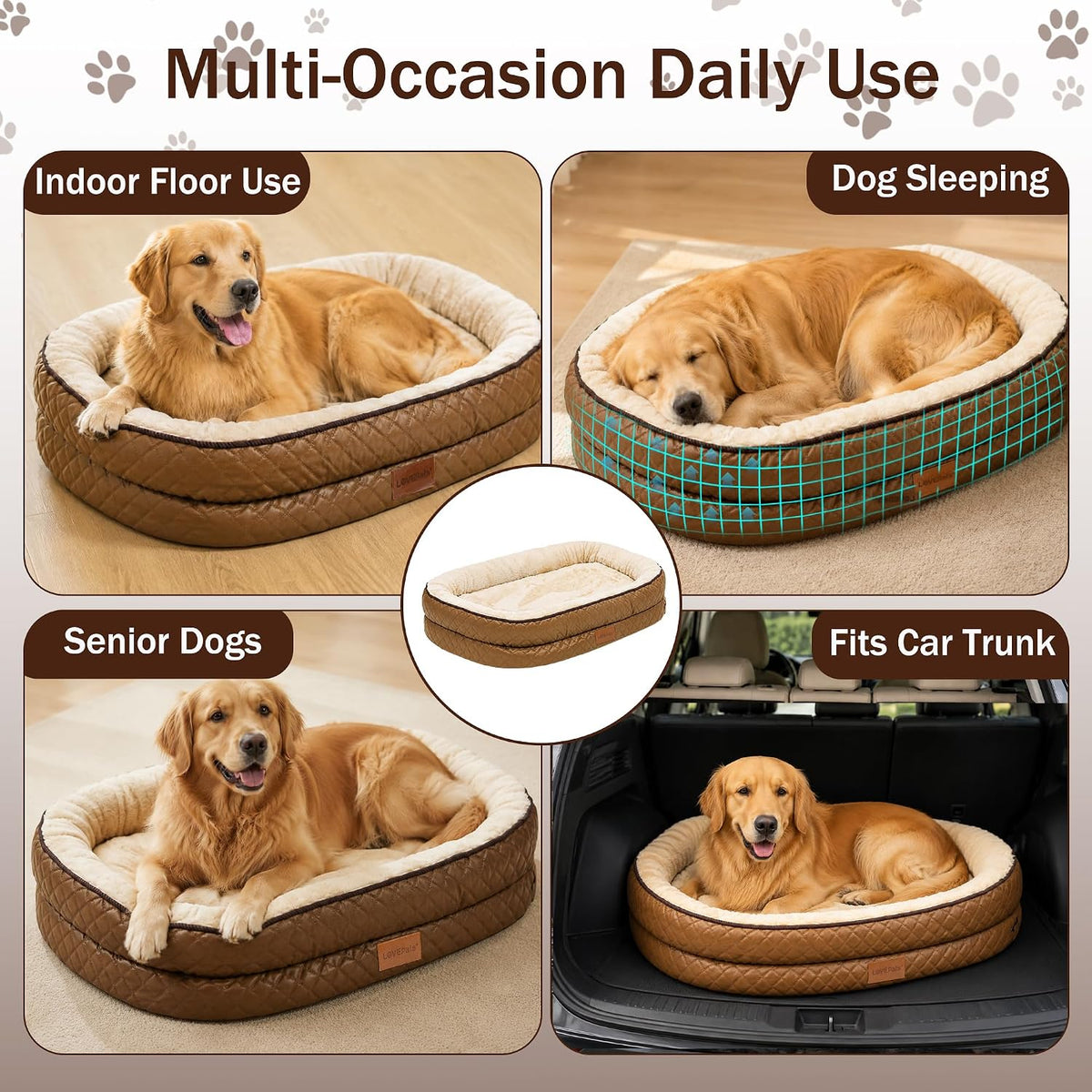 Dog Bed with Reusable Potty Pad - 44" x 32" x 7.0" Brown