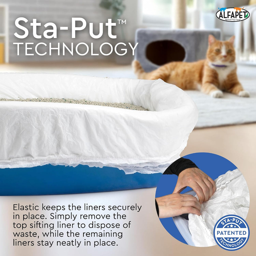Alfapet Sifting Cat Litter Box Liners - Jumbo 30 Count, Tear-Resistant Cat Litter Bags, Waterproof Kitty Litter Liners, Fits Litterbox Pan Sizes X-Large, X-Giant, 37" x 18" 30 lb Capacity