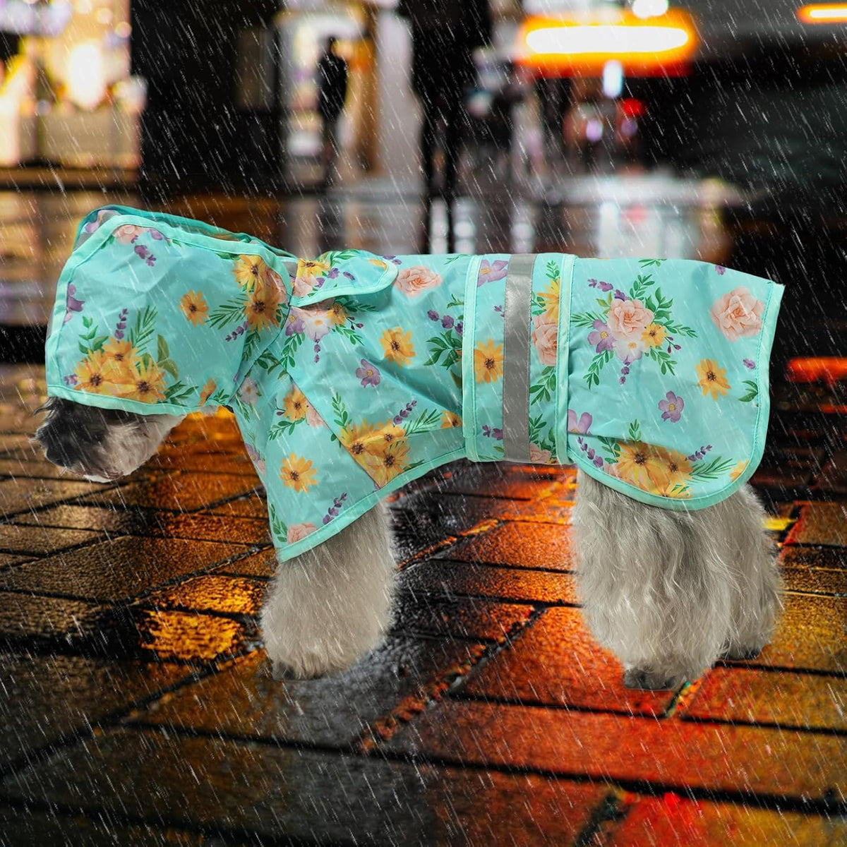 KOOLTAIL Dog Raincoat Hooded Slicker Poncho with Leash Hole, Rain Coat for Small Medium Dogs, Waterproof Doggie Rain Jacket with Reflective Strip, Adjustable Lightweight Puppy Rainwear, Green Flower S