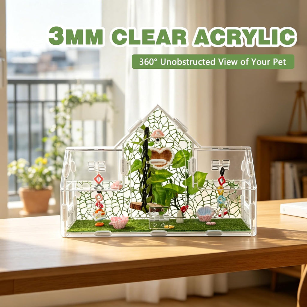20-Piece Jumping Spider Enclosure Kit, Acrylic Terrarium with 360° View & Magnetic Doors, Complete Accessories Set for Tarantula, Mantis, Small Reptiles, 11.8" L x 4.5" W x 8" H