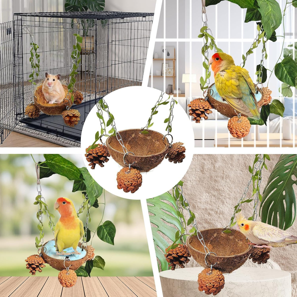 PINVNBY Natural Coconut Shell Bird Nest Suspended Parakeet Nest Bird Bed