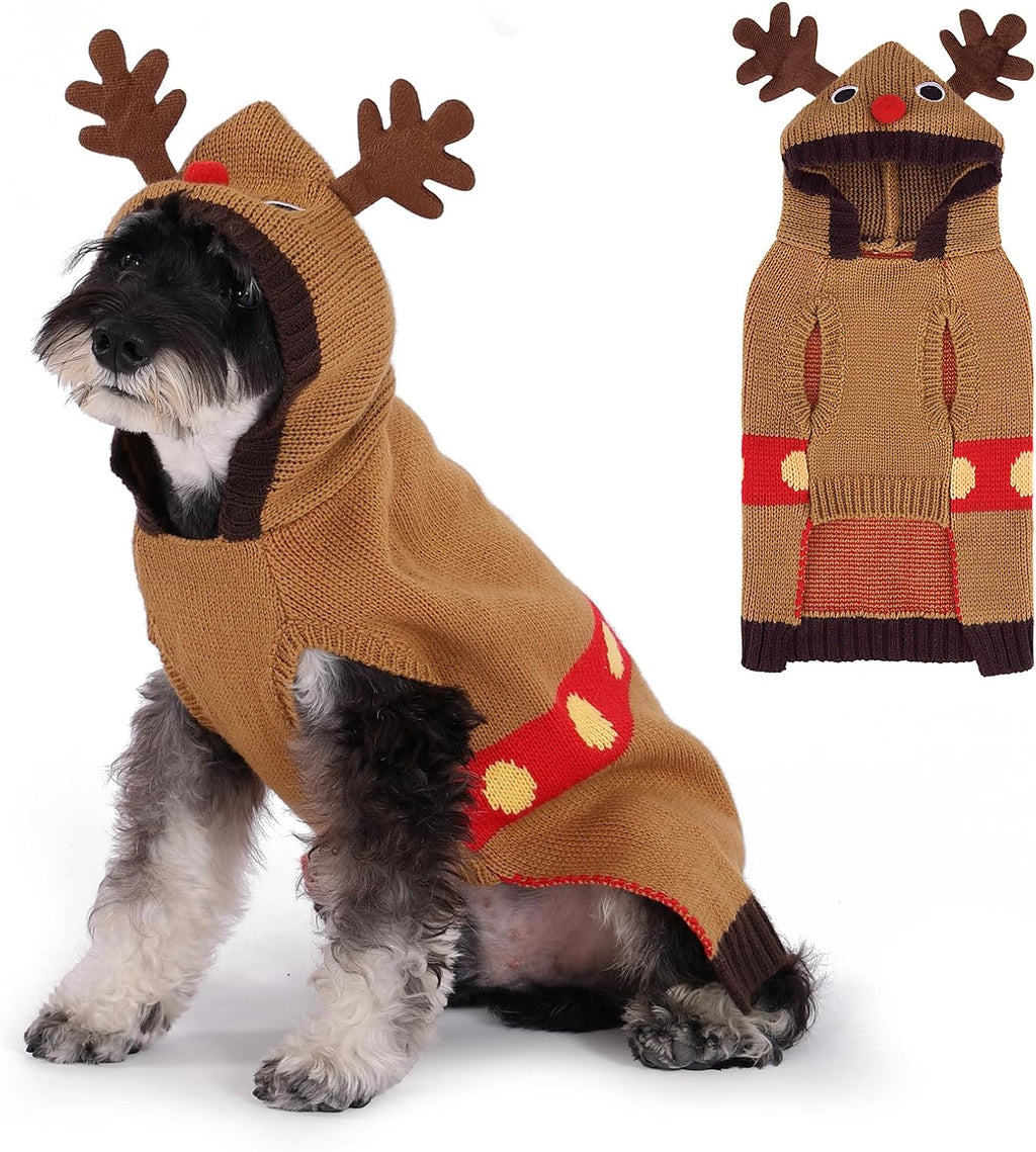 KOOLTAIL Christmas Dog Sweater,Cold Weather Cable Knitwear for Small Medium Large Dogs,Holiday Best Gift,Reindeer Style Thick Warm Winter Pet Clothes for Bulldog,Dachshund,Yorkie,L