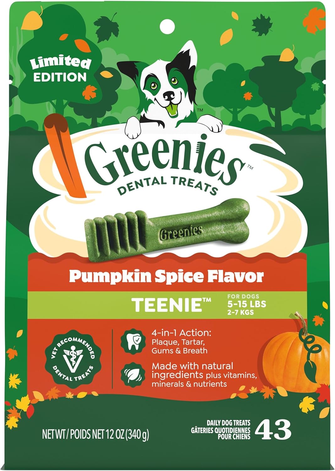Greenies Teenie Natural Dental Dog Treats, Pumpkin Spice Flavor, 43 Count