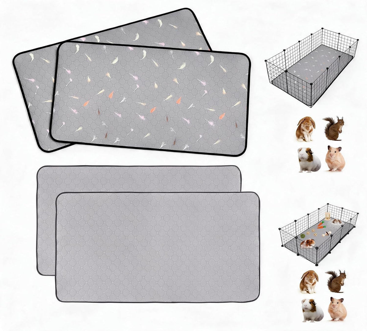 4Pack Guinea Pig Cage Liners, 24''X48'' Washable Guinea Pig Pee Pads, Non Slip Reusable Super Absorbent Guinea Pig Training Mat Bedding Fleece for Small Animals Hamster Rabbit Chinchilla Rat