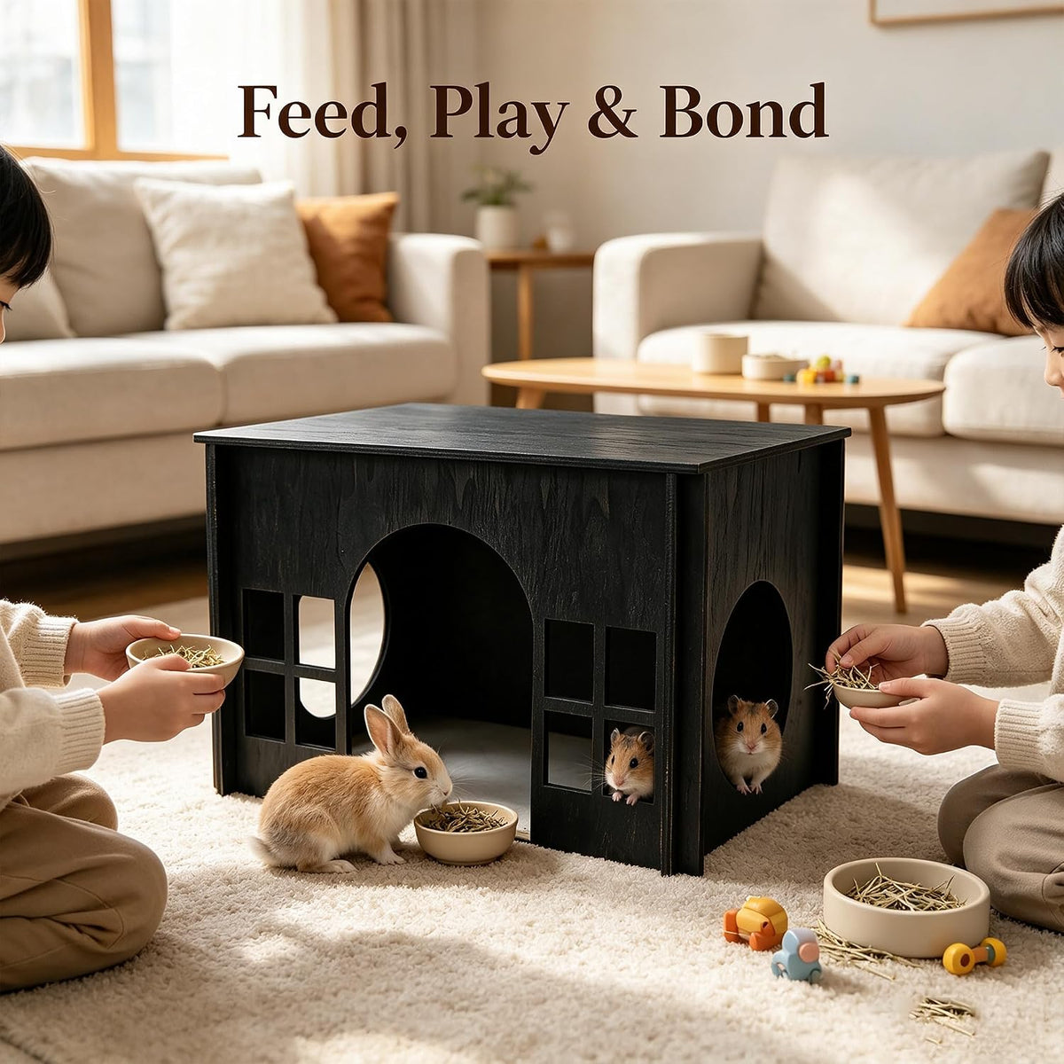 Wooden Bunny House Rabbit Hideout,Large Castle Hideaway