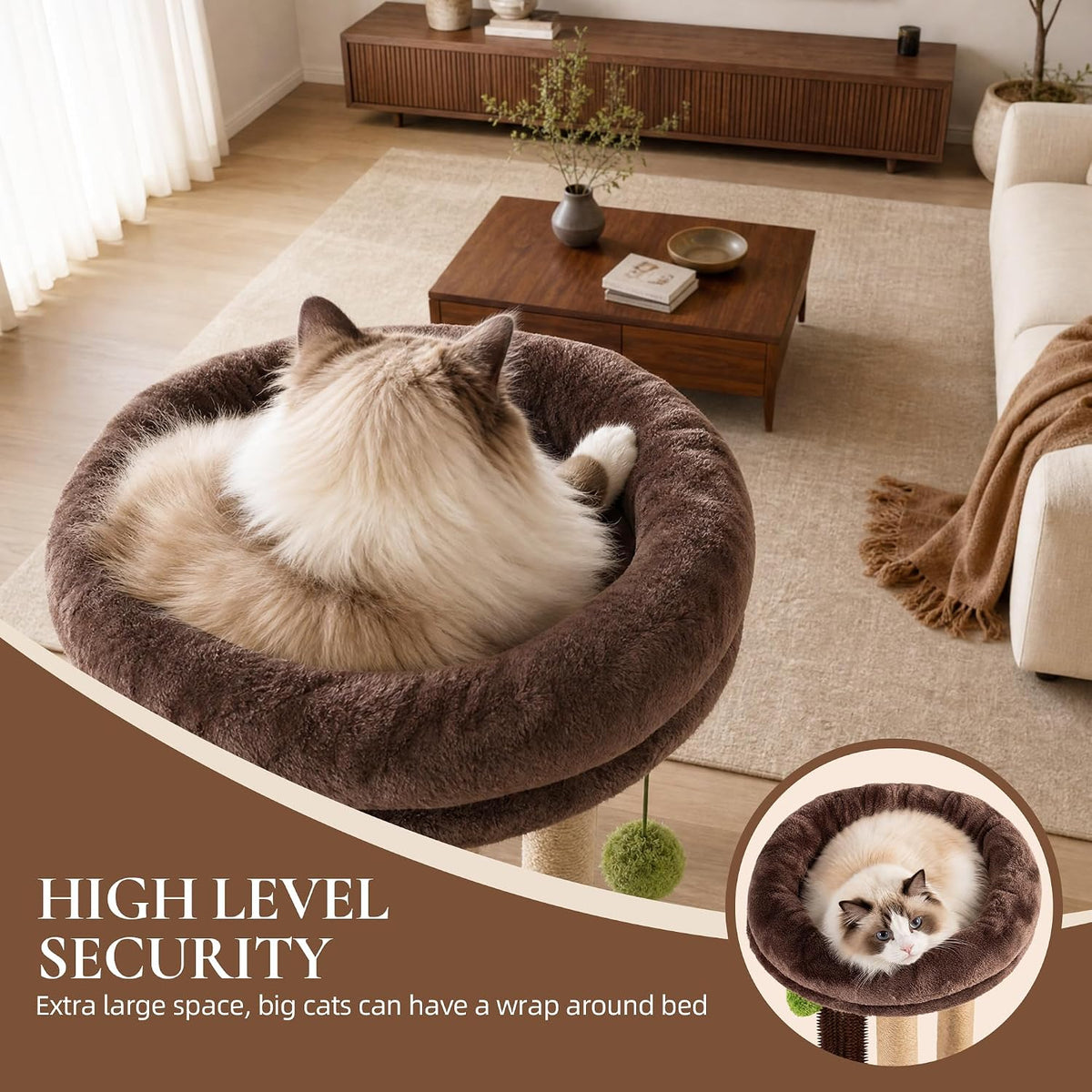 21" Cat Scratching Post with Tower Soft Bed, Heavy-Duty Wood Base