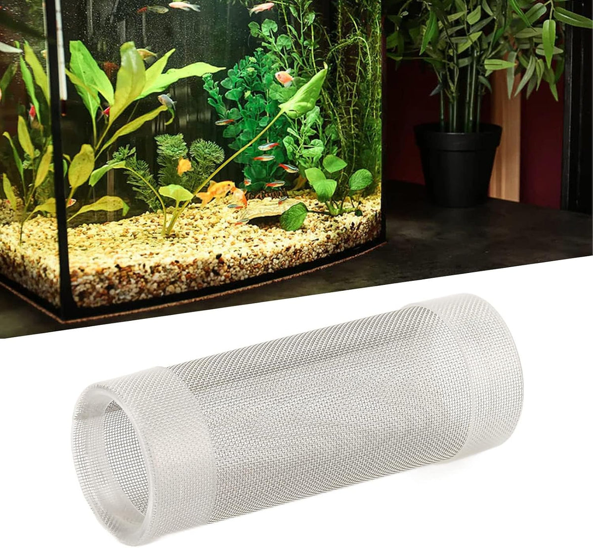 Aquarium Intake Filter Mesh Fine Pore Guard Cover for Shrimp Fish Tank Stainless Steel L 1 Pack