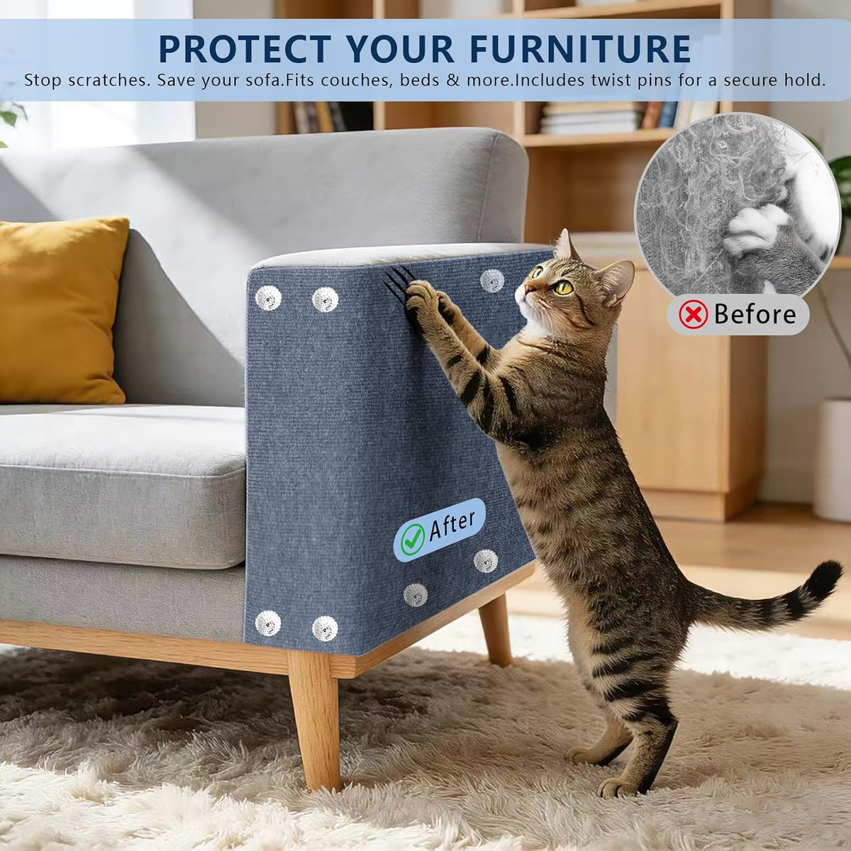Cat Scratchers for Indoor Cats, Self-Adhesive Scratch Pad 78.7"x15.8"