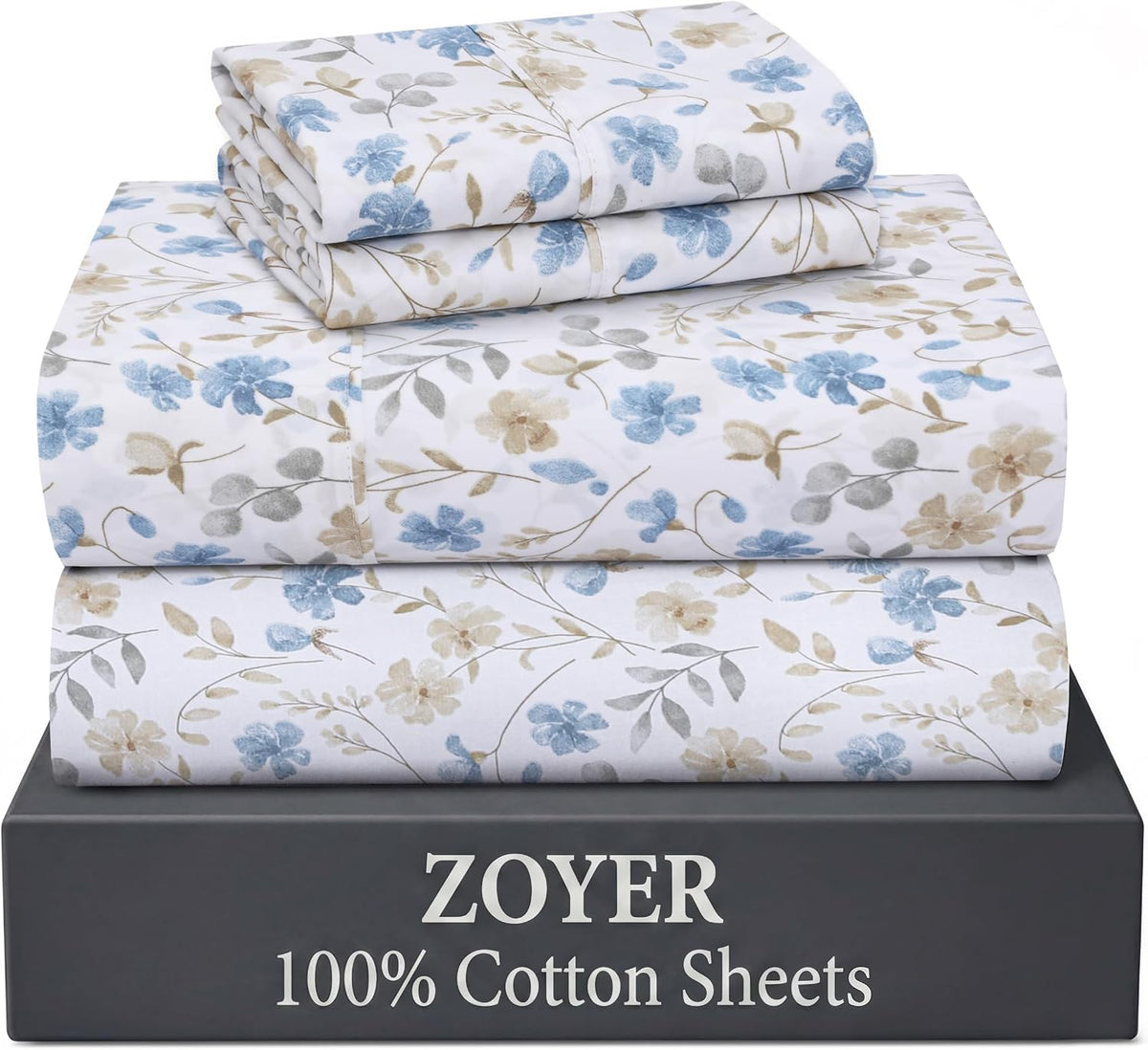 ZOYER 100% Cotton Full Sheets, Percale Bedding Full Size Set, Grey Stripe