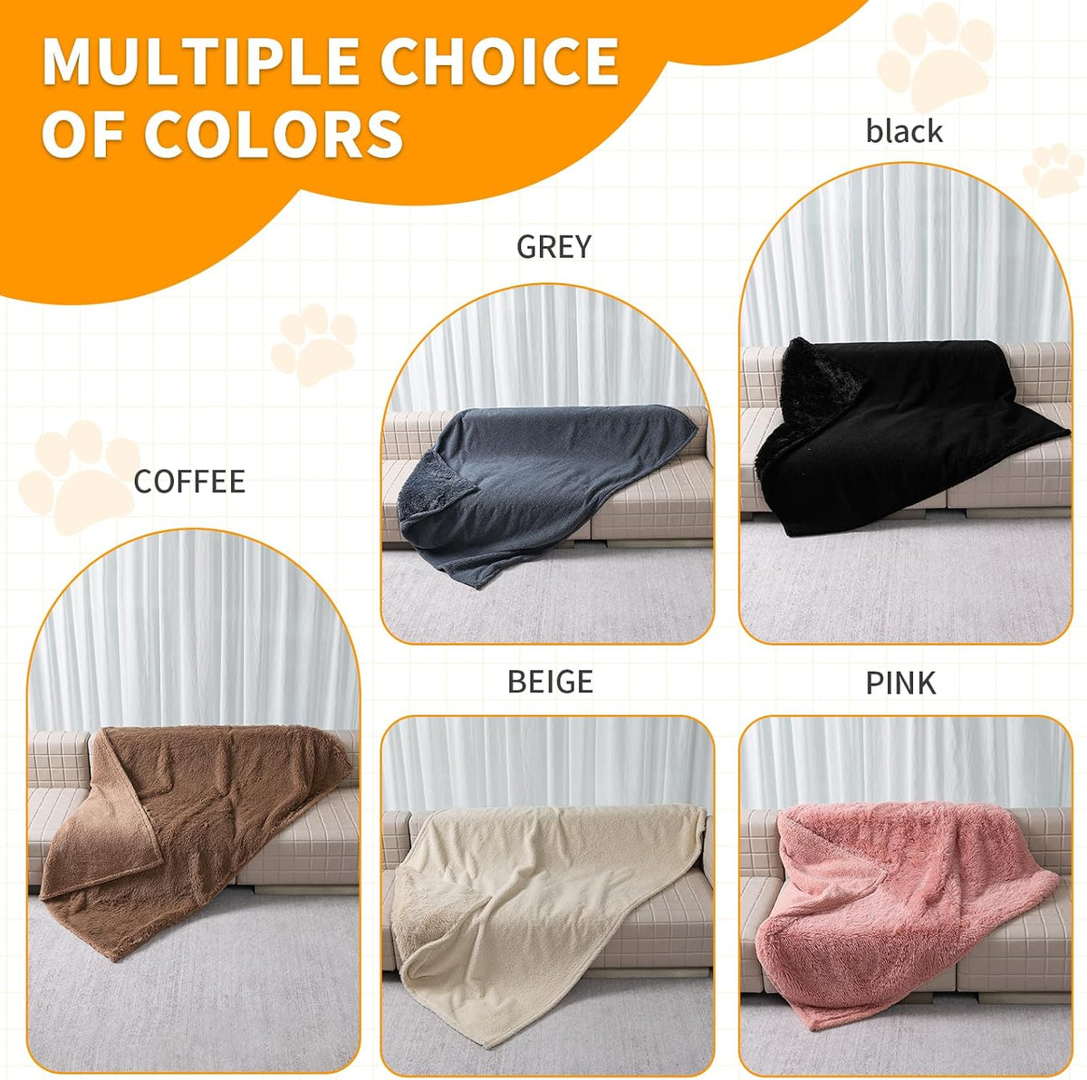 Waterproof Dog Blanket Pet Throw Blankets Fluffy Long Faux Fur Reversible Puppy Blankets 65x57in Furniture Protector Cover for Sofa Bed Couch Bed Cover Washable for Dogs Cats (Black L)