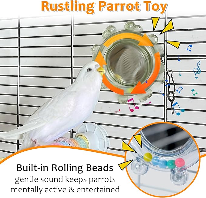 2Pcs Innovation Bird Toy with Hd Mirror, Spinner Rattle Parakeet Toy with - Image 4