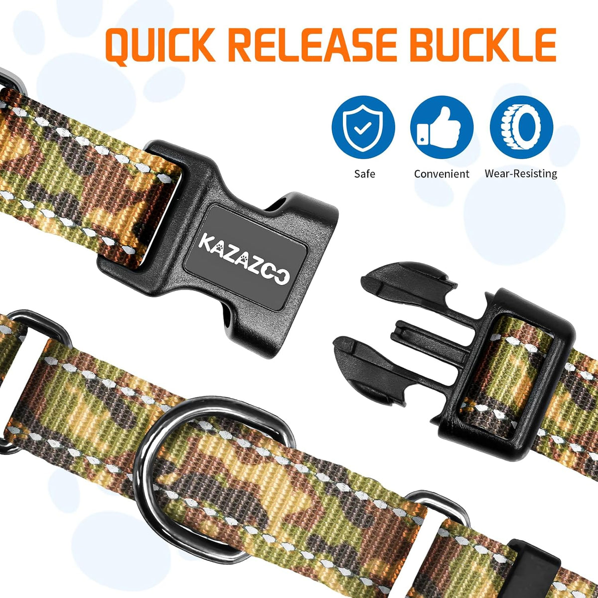 Kazazoo Reflective Martingale Collar for Dogs with Quick Release Buckle Adjustable Soft Durable Dog Collar for Small Medium Large No Pull Training Dog Collars-Camo M
