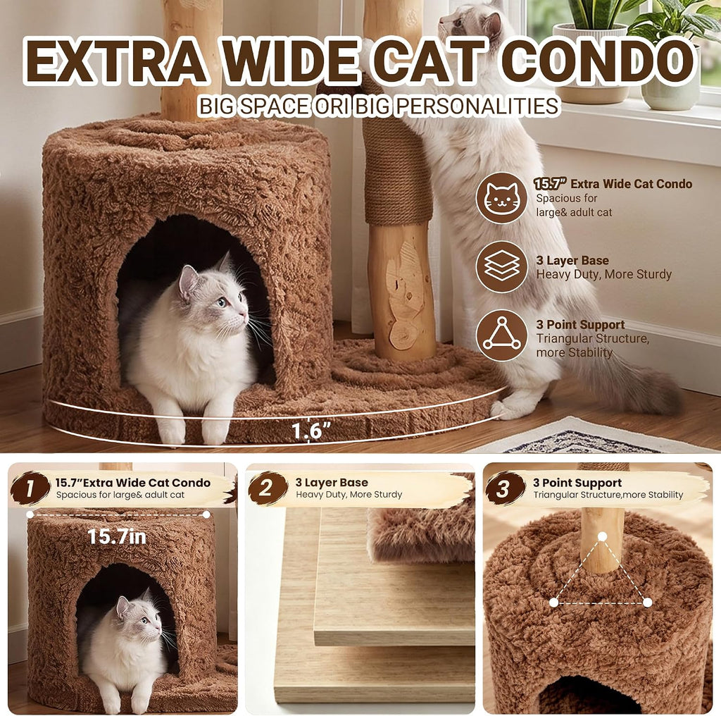 Modern Cat Tree Tower 50” with 2 Handmade Baskets and Large Condo