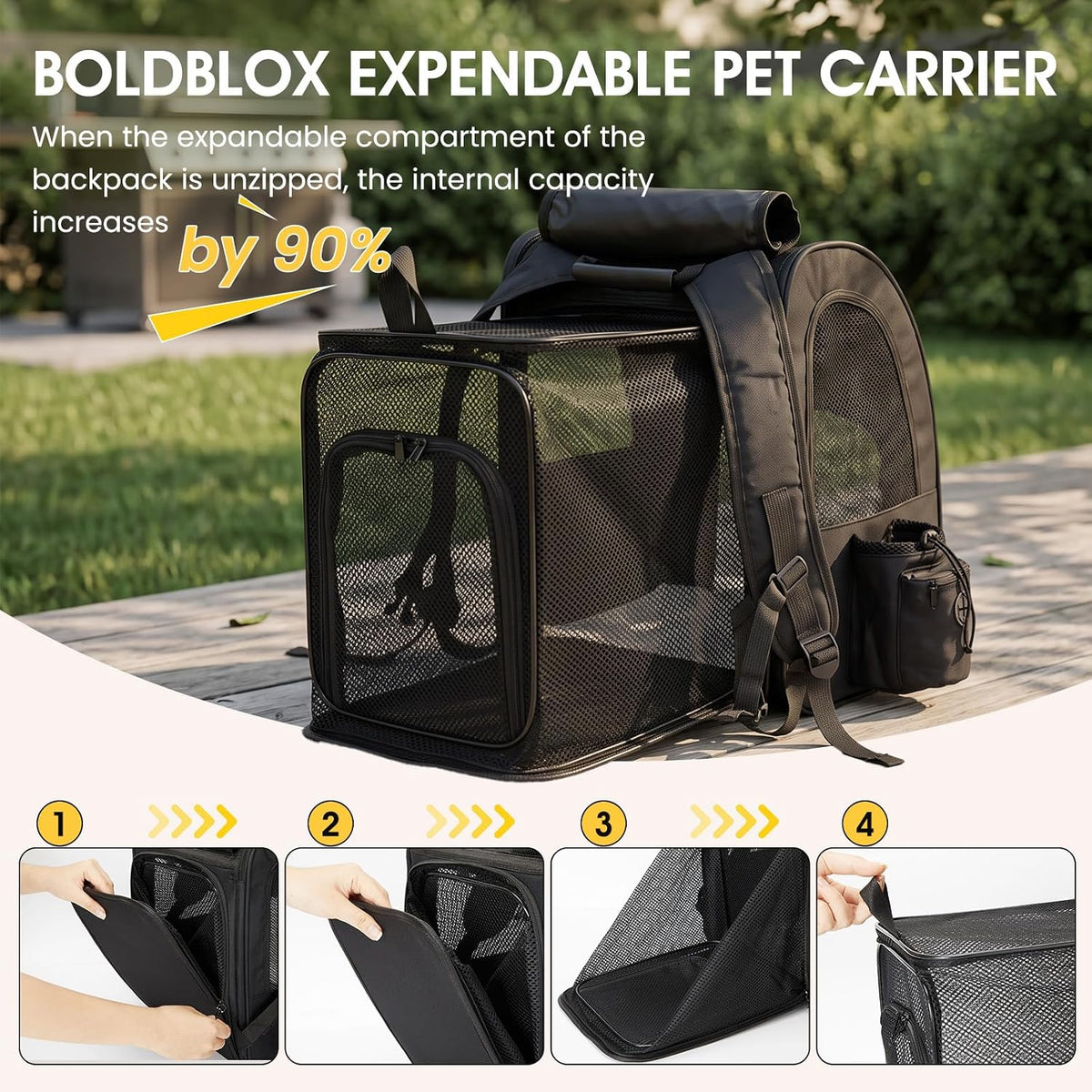 Cat Carrier Backpack Expandable Pet Carrier with Breathable Window (Black)