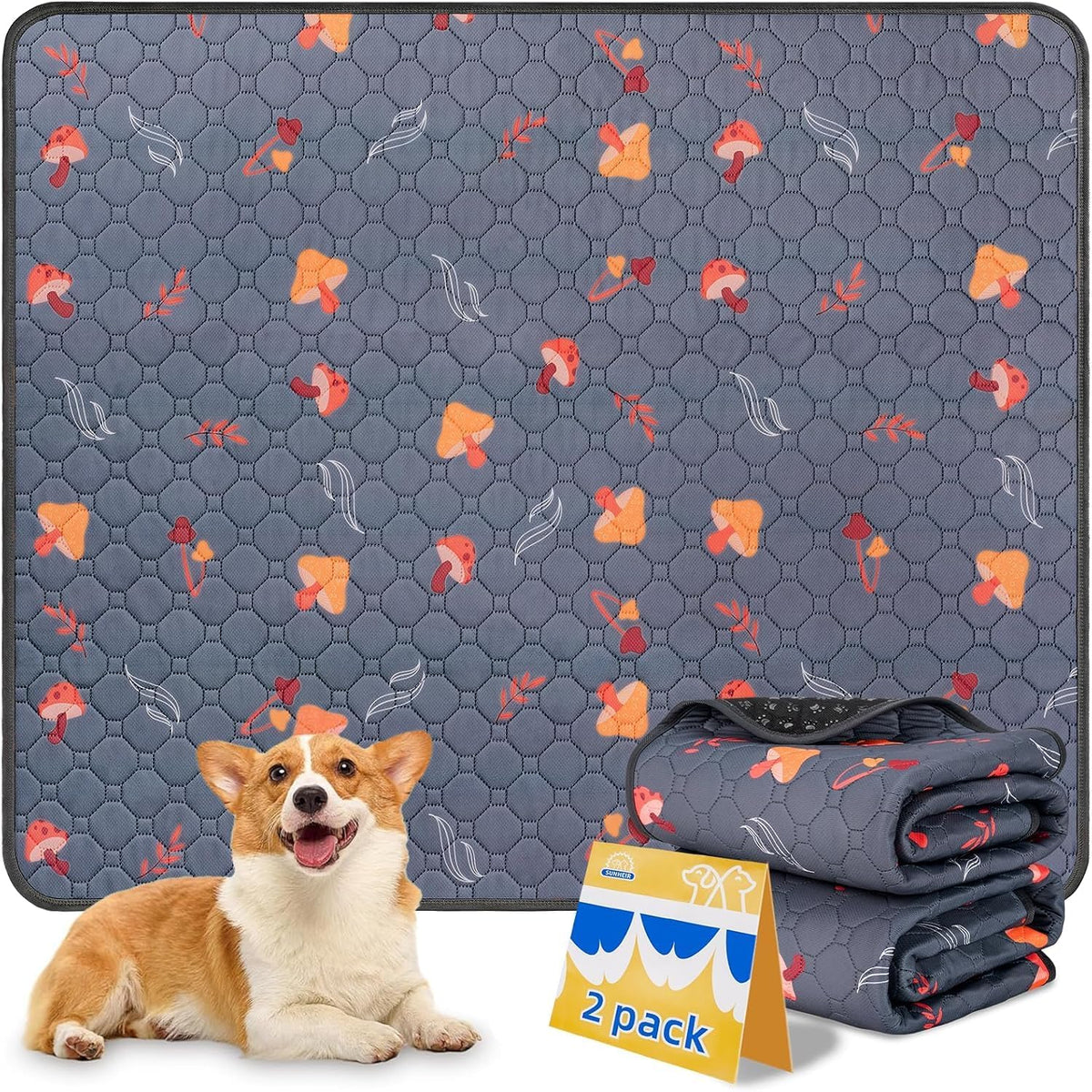 Sunheir 4 Pack Washable Pee Pads for Dogs, Waterproof Reusable Puppy Pads