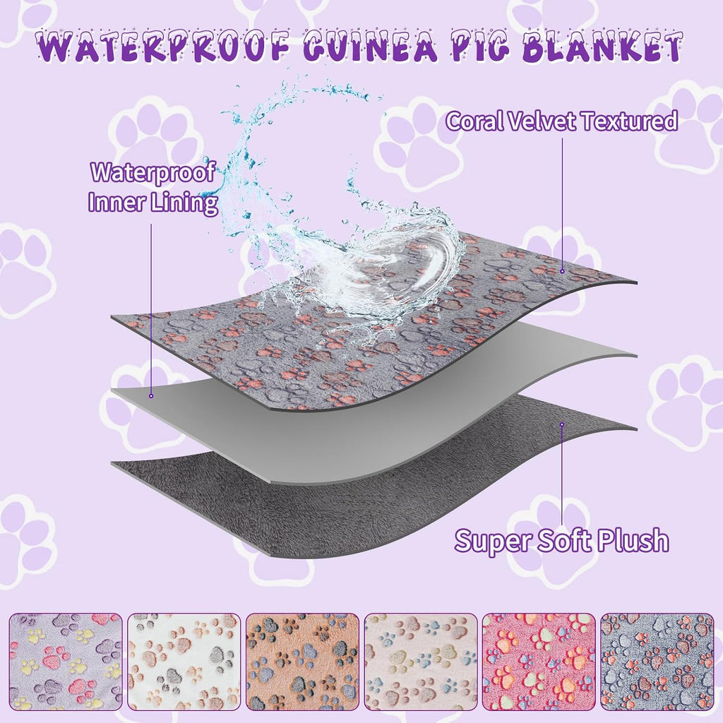 YUEPET 3 Pack Waterproof Guinea Pig Blankets, Fleece Cage Liners, M